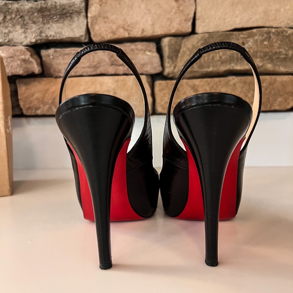 Authentic EUC Christian Louboutin Private Number 120mm Slingback Peep-toe Heels - Picture 4 of 12